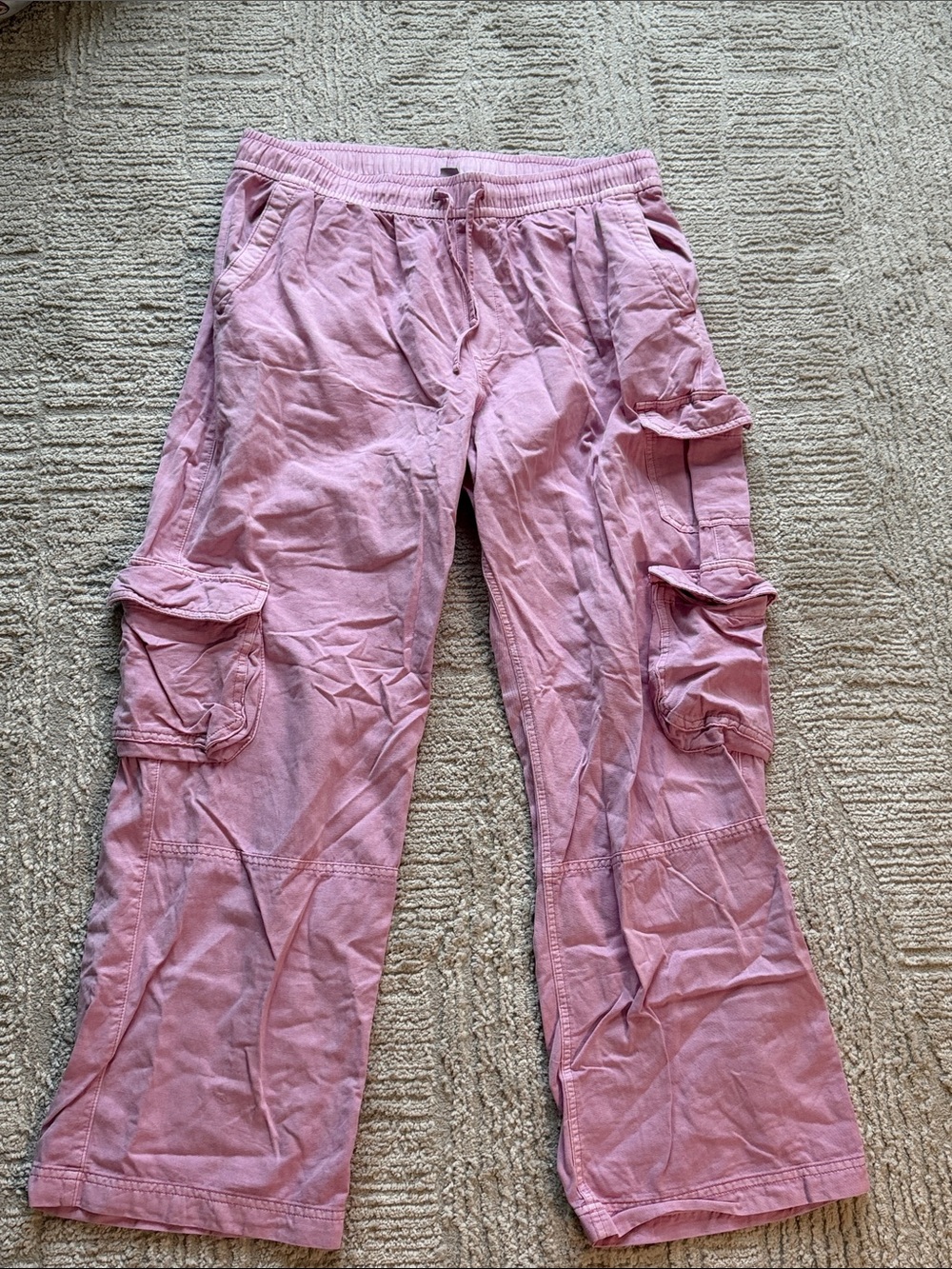 Pink Cargo Pants with Drawstring Waist
